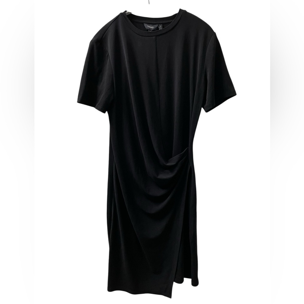 Theory Black Short Sleeve Drape T-shirt Dress